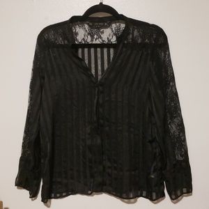 Zara Women's Sheer Black Button Down Blouse
